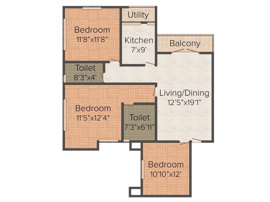 Merlin Uttara (3BHK+2T (1,308 sq ft) 1308 sq ft)