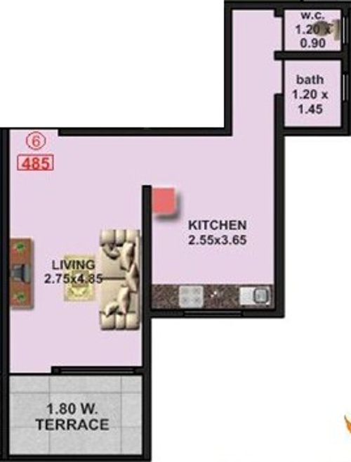 Kashmira Builder Galaxy Floor Plan (1BHK+1T (485 sq ft) 485 sq ft)