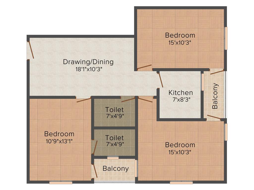 Shubh Anjani Heights (3BHK+2T (1,208 sq ft) 1208 sq ft)