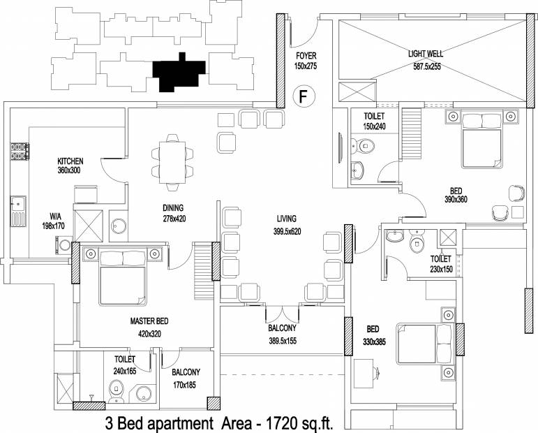 Condor Builders Pvt Ltd Cyber Gardens Cassia Floor Plan (3BHK+3T (1,720 sq ft) 1720 sq ft)