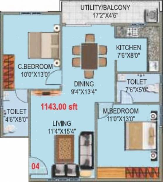 SLV Nakshatra (2BHK+2T (1,143 sq ft) 1143 sq ft)