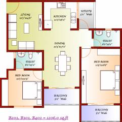 DNA Iris (2BHK+2T (1,206 sq ft) 1206 sq ft)