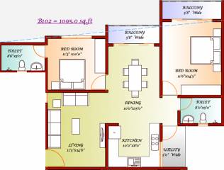 DNA Iris (2BHK+2T (1,095 sq ft) 1095 sq ft)