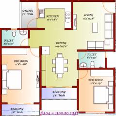 DNA Iris (2BHK+2T (1,190 sq ft) 1190 sq ft)
