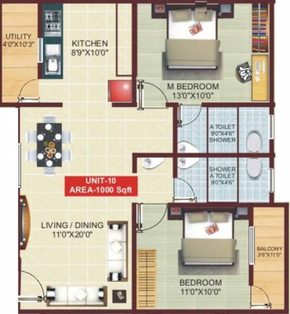 Chattels and Edifice Classic (2BHK+2T (1,000 sq ft) 1000 sq ft)