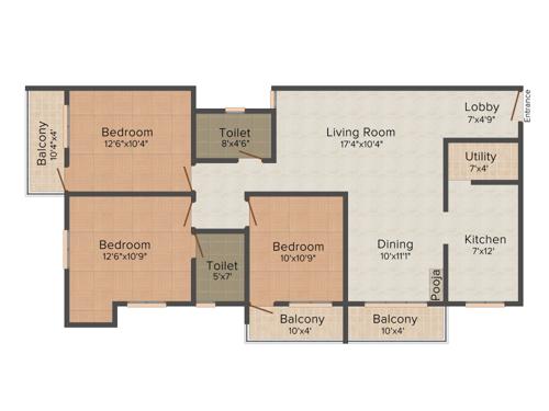  Laksha (3BHK+2T (1,400 sq ft) 1400 sq ft)