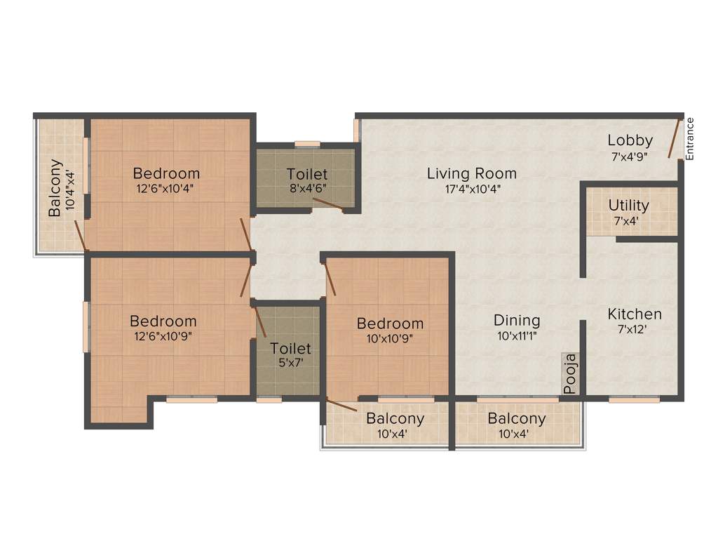  Laksha (3BHK+2T (1,400 sq ft) 1400 sq ft)