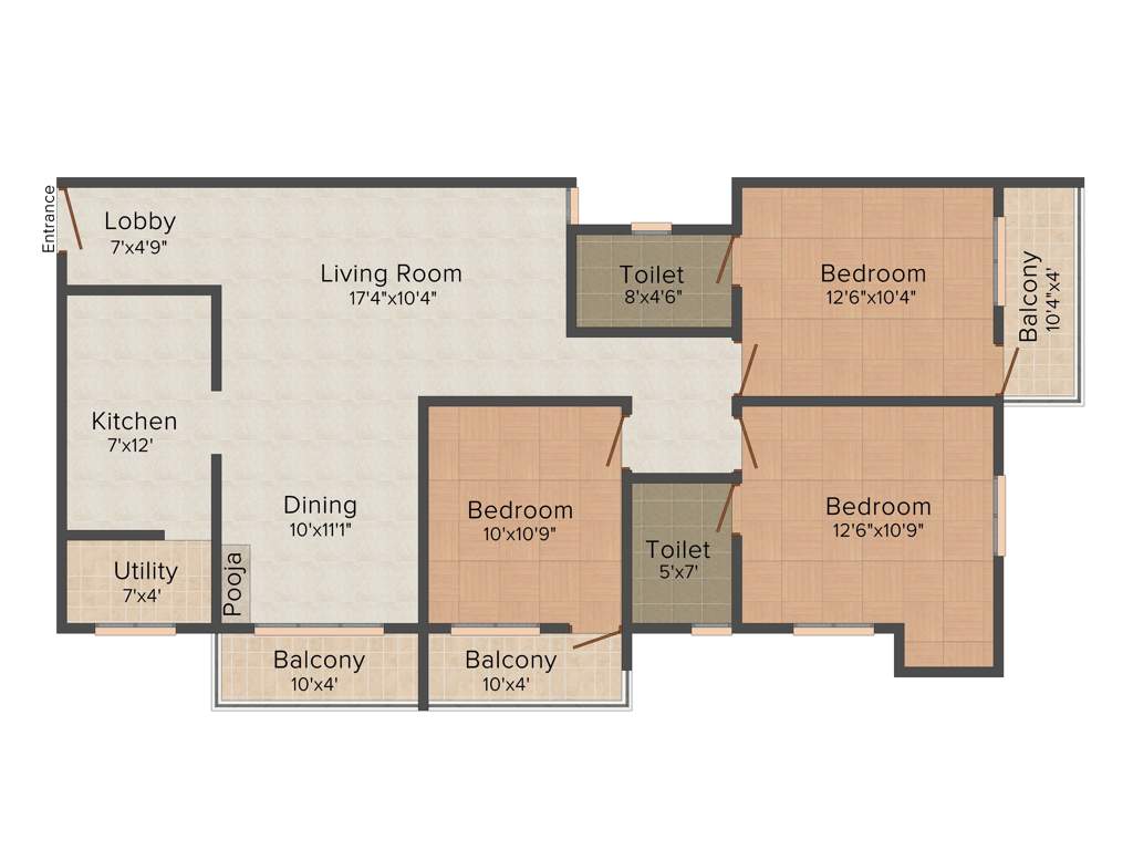  Laksha (3BHK+2T (1,405 sq ft) 1405 sq ft)