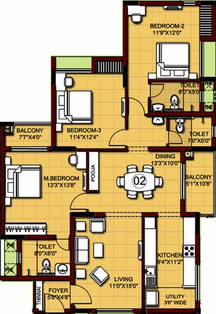 XS Real Properties Siena (3BHK+3T (1,727 sq ft) 1727 sq ft)
