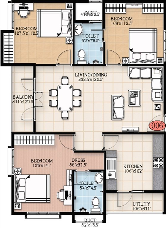Trifecta Esplanade (3BHK+2T (1,360 sq ft) 1360 sq ft)