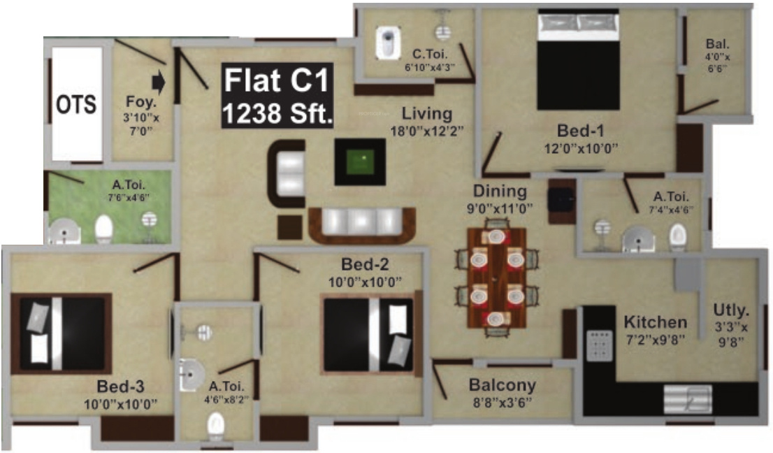 Saradeuz Haven (3BHK+3T (1,238 sq ft) 1238 sq ft)