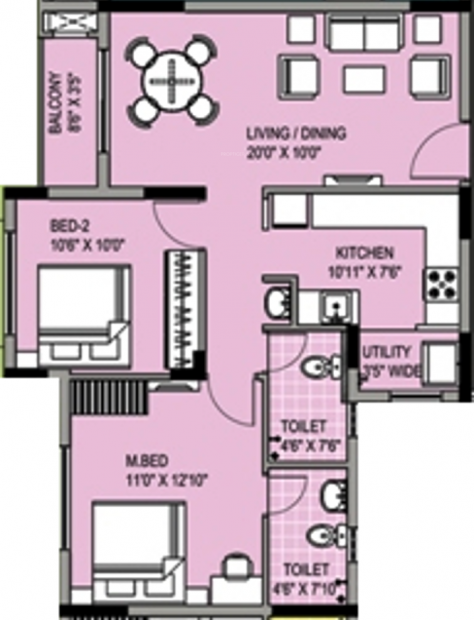 XS Symphony (2BHK+2T (956 sq ft) 956 sq ft)