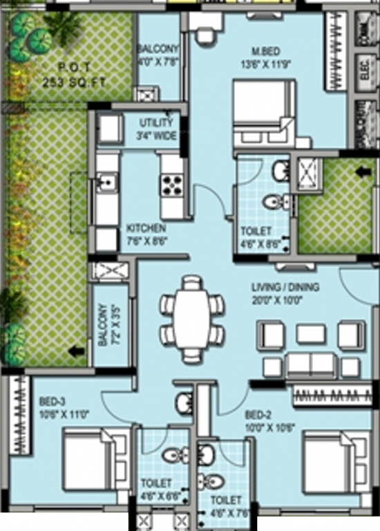 XS Symphony (3BHK+3T (1,291 sq ft) 1291 sq ft)