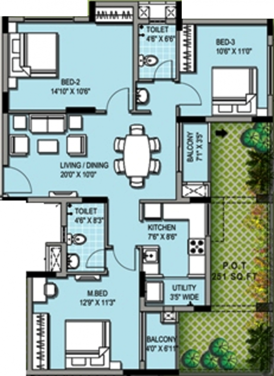 XS Symphony (3BHK+2T (1,261 sq ft) 1261 sq ft)