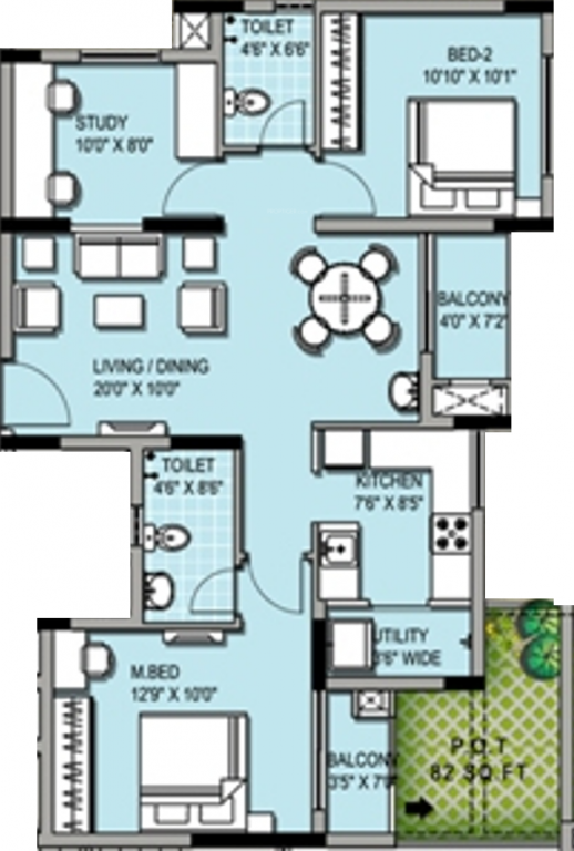 XS Symphony (2BHK+2T (1,103 sq ft)   Study Room 1103 sq ft) XS Symphony (2BHK+2T (1,103 sq ft)   Study Room 1103 sq ft)