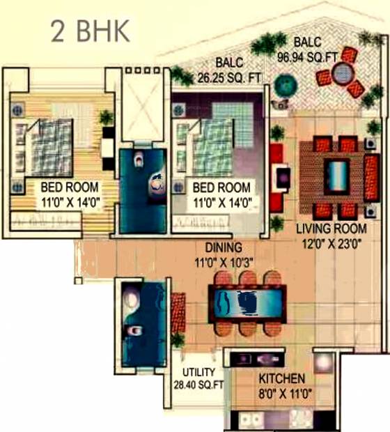 Palacio Grandeja Floor Plan (2BHK+2T (1,160 sq ft) 1160 sq ft)