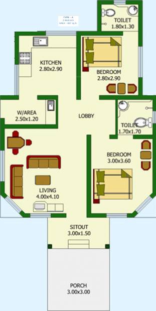 Vrindhavan Apartments Vrindhavan City Villas (2BHK+2T (857 sq ft) 857 sq ft)