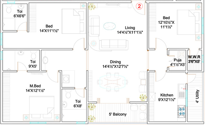  Bliss (3BHK+3T (1,850 sq ft) + Pooja Room 1850 sq ft)