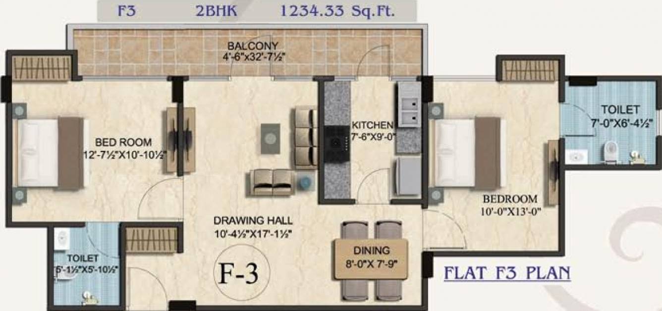 Mirus Ample (2BHK+2T (1,234 sq ft) 1234 sq ft)