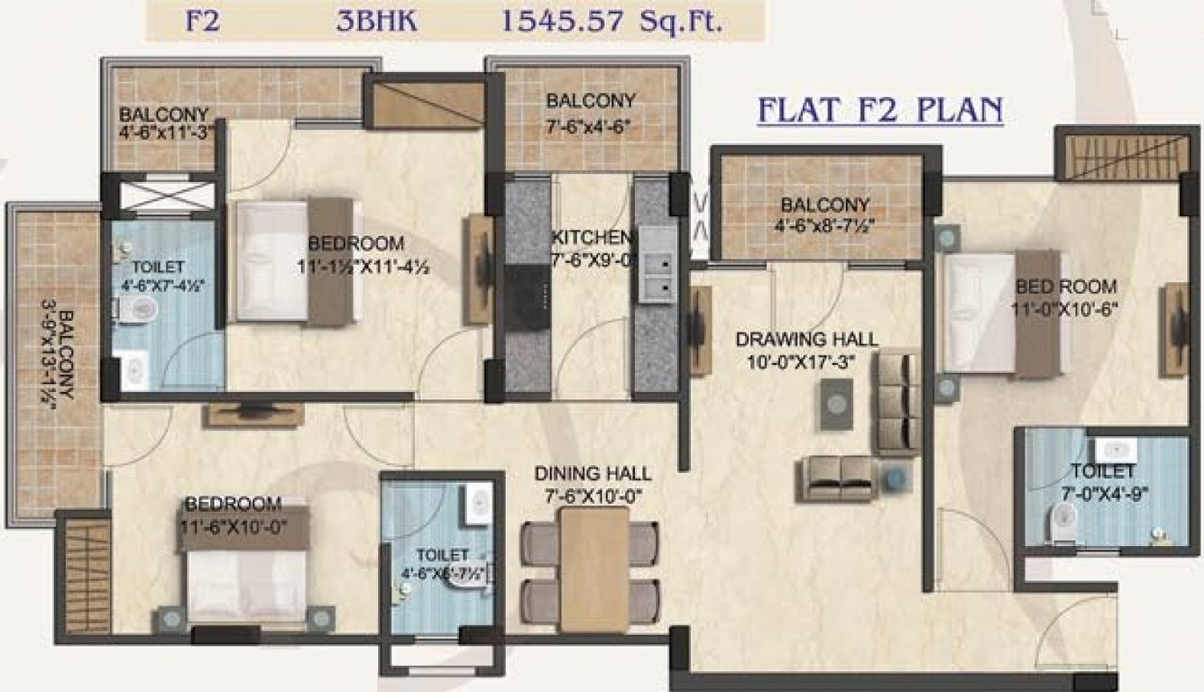 Mirus Ample (3BHK+3T (1,545 sq ft) 1545 sq ft)