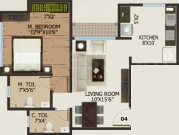 Ms Keytech Ashok Smruti (1BHK+2T (466 sq ft) 466 sq ft)
