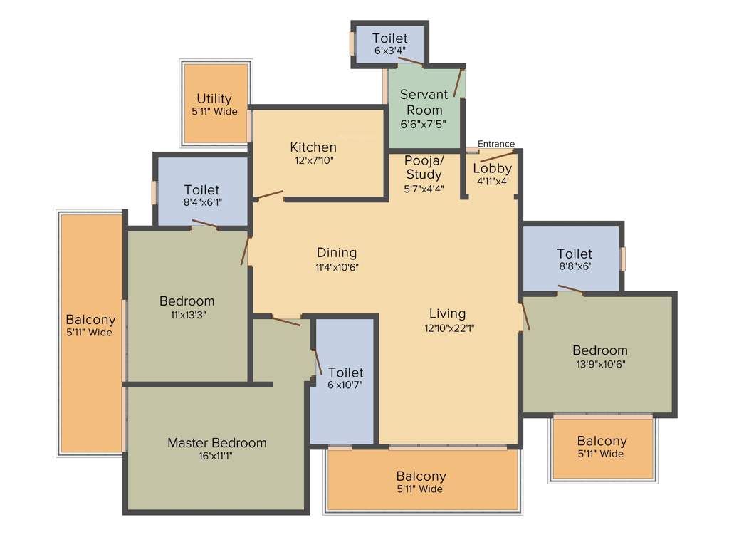 M3M Latitude (3BHK+3T (2,430 sq ft) + Servant Room 2430 sq ft)