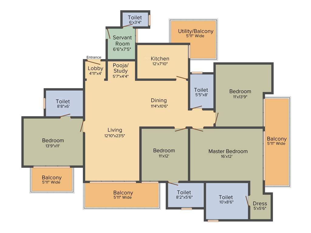 M3M Latitude (4BHK+4T (2,955 sq ft) + Servant Room 2955 sq ft)