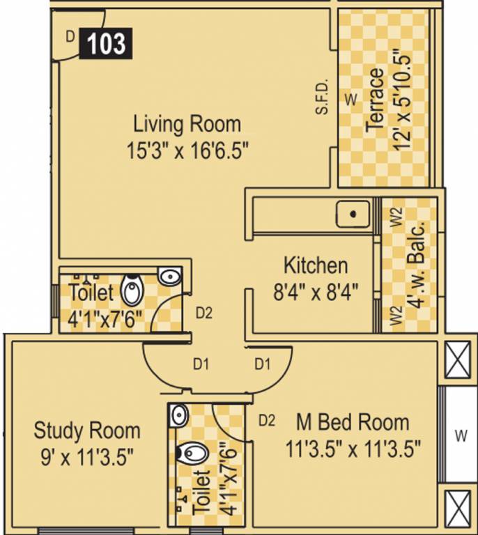 Sujay Windchime Homes (2BHK+2T (953 sq ft) 953 sq ft)
