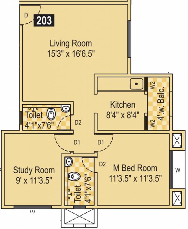 Sujay Windchime Homes (2BHK+2T (892 sq ft) 892 sq ft)