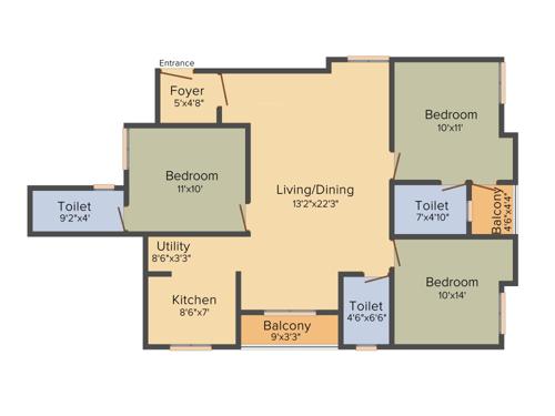 Saradeuz Eden (3BHK+3T (1,198 sq ft) + Pooja Room 1198 sq ft)