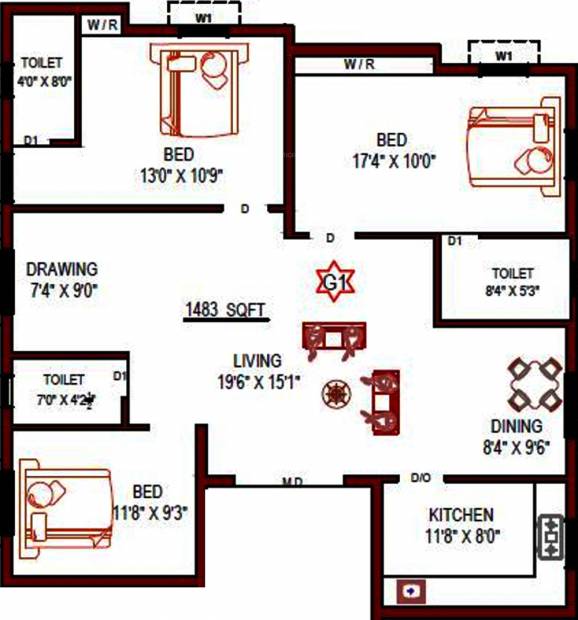 Perfect Palazzo (3BHK+3T (1,483 sq ft) 1483 sq ft)