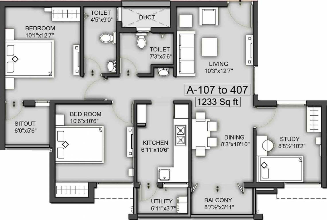 VGN Southern Avenue (2BHK+2T (1,233 sq ft) Study Room 1233 sq ft) VGN Southern Avenue (2BHK+2T (1,233 sq ft) Study Room 1233 sq ft)
