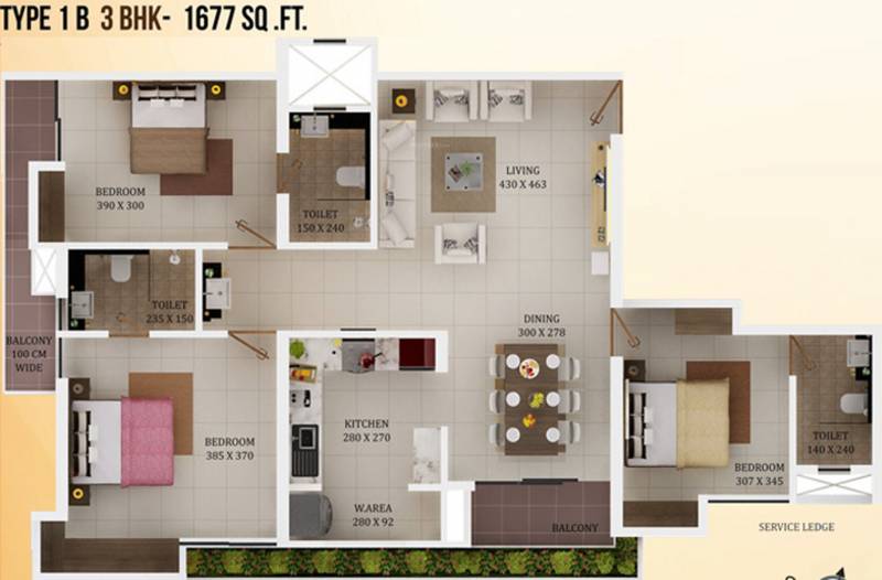 ABAD Mayfair (3BHK+3T (1,677 sq ft) 1677 sq ft)
