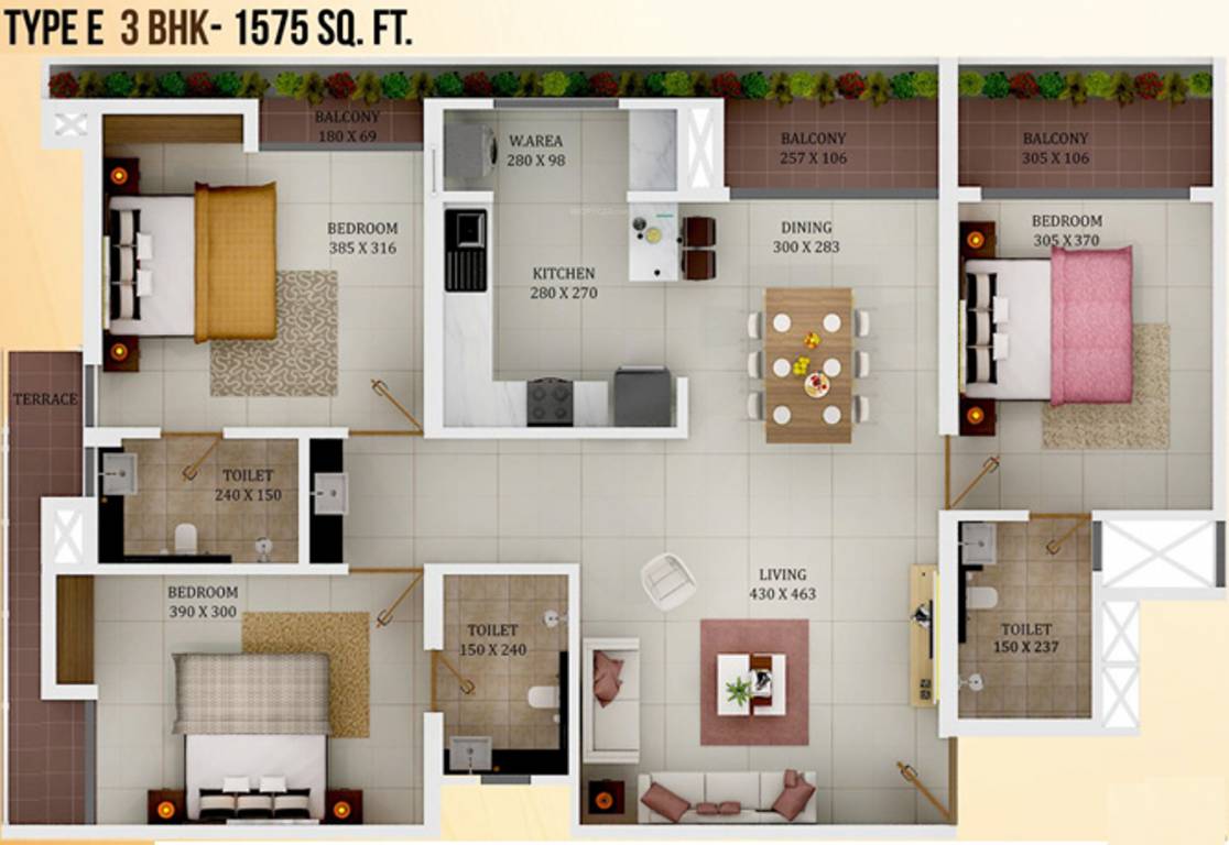 ABAD Mayfair (3BHK+3T (1,575 sq ft) 1575 sq ft) ABAD Mayfair (3BHK+3T (1,575 sq ft) 1575 sq ft)