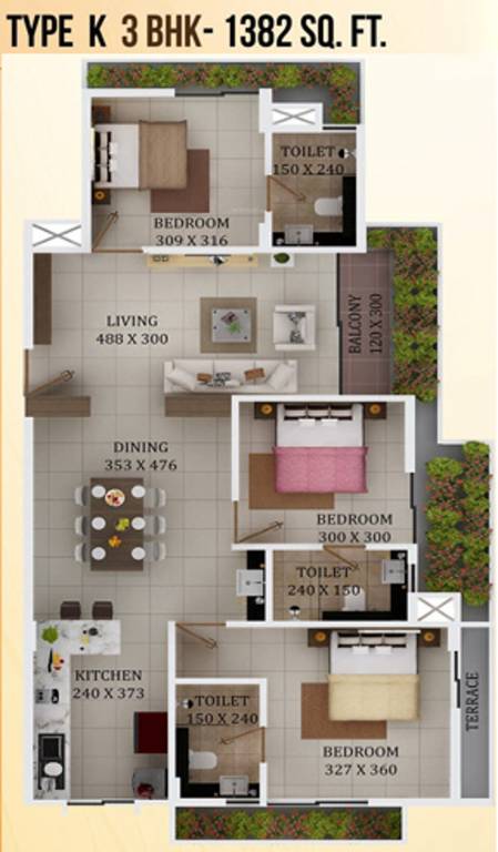 ABAD Mayfair (3BHK+3T (1,382 sq ft) 1382 sq ft) ABAD Mayfair (3BHK+3T (1,382 sq ft) 1382 sq ft)