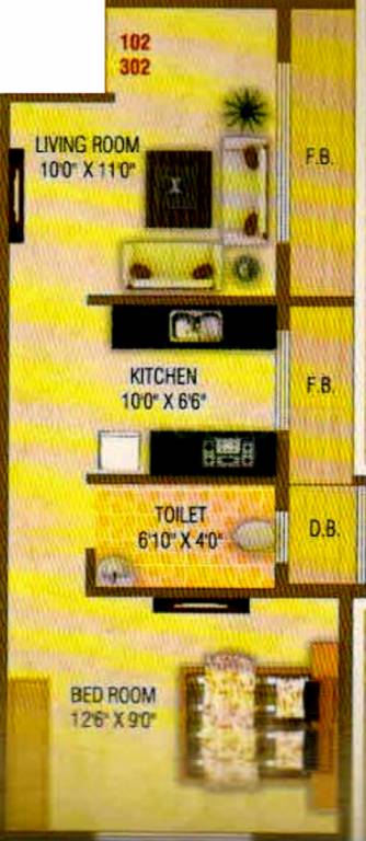 Floor Plan (1BHK+1T (701 sq ft) 701 sq ft) Radhe Krishna Builders Krishna Classic Floor Plan (1BHK+1T (701 sq ft) 701 sq ft)