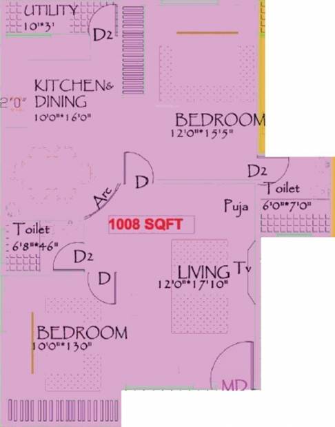 Amith Urban Nisha (2BHK+2T (1,008 sq ft) + Pooja Room 1008 sq ft)