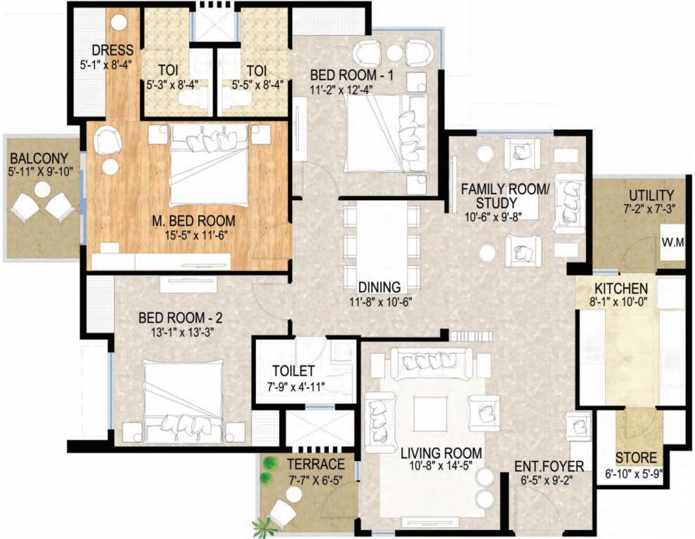 Adani Water Lily (3BHK+3T (2,359 sq ft) Study Room 2359 sq ft)