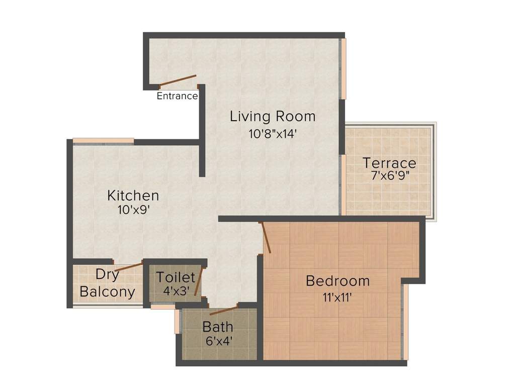 F5 Green County (1BHK+1T (668 sq ft) 668 sq ft)