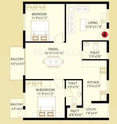 VijayaSri Golden Orchids (2BHK+2T (1,115 sq ft) 1115 sq ft)