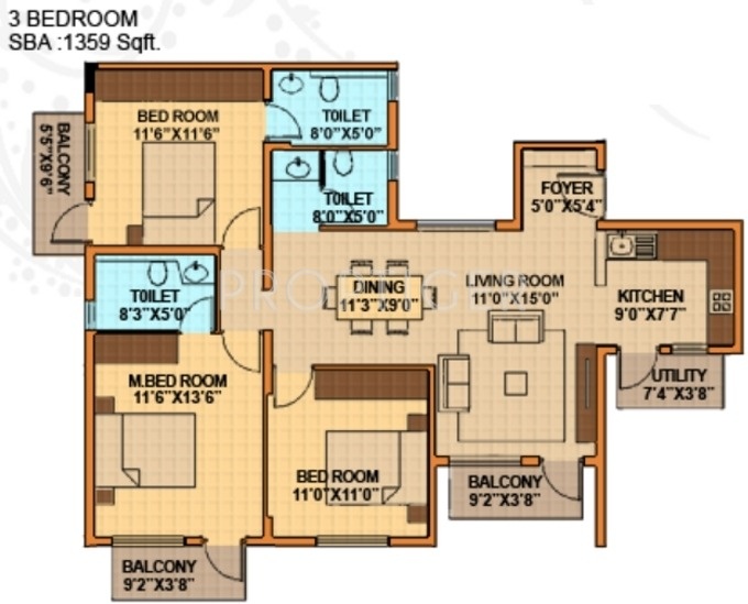 Oceanus Royale (3BHK+3T (1,359 sq ft) 1359 sq ft)