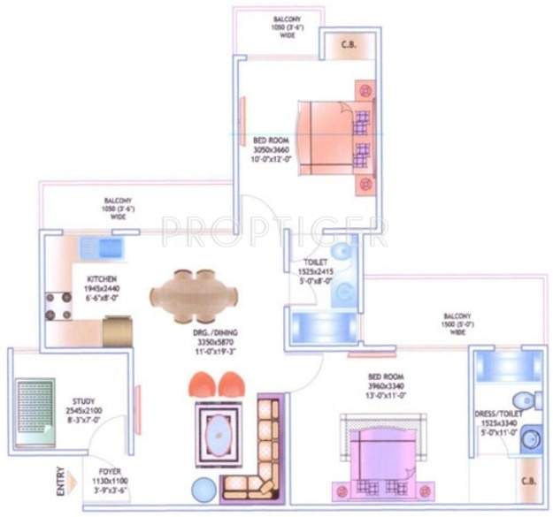 JM Orchid (2BHK+2T (1,147 sq ft) 1147 sq ft)