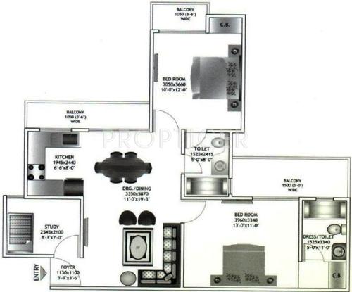 JM Orchid (2BHK+2T (1,147 sq ft) 1147 sq ft)