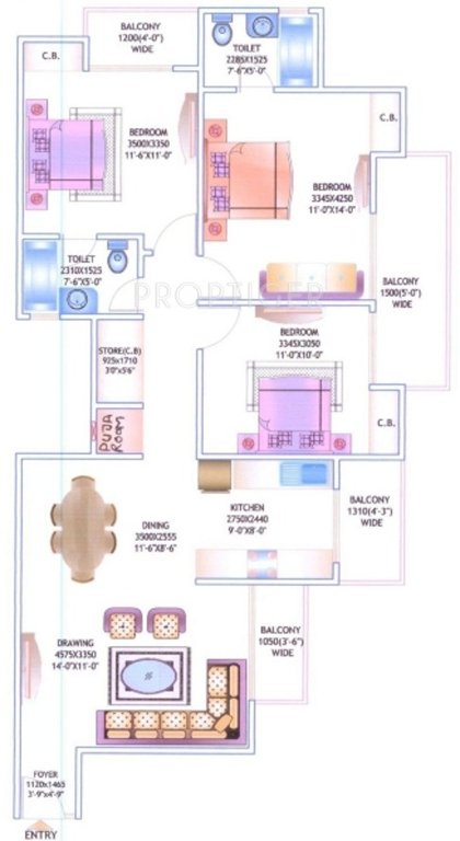 JM Orchid (3BHK+2T (1,472 sq ft) 1472 sq ft)
