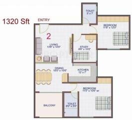 Suraksha Sunflower (2BHK+2T (1,320 sq ft)   Study Room 1320 sq ft)