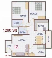 Suraksha Sunflower (2BHK+2T (1,260 sq ft)   Study Room 1260 sq ft)