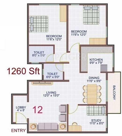 Suraksha Sunflower (2BHK+2T (1,260 sq ft)   Study Room 1260 sq ft) Suraksha Sunflower (2BHK+2T (1,260 sq ft)   Study Room 1260 sq ft)
