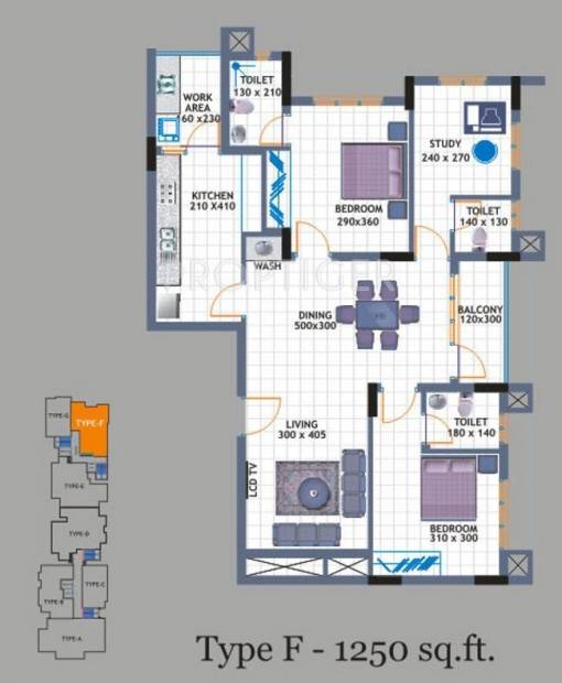 Artech Deepam (2BHK+2T (1,250 sq ft) + Study Room 1250 sq ft)