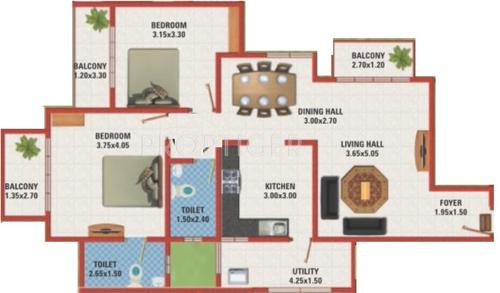 MJ Lifestyle Amadeus (2BHK+2T (1,023 sq ft) 1023 sq ft)