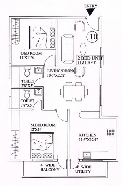 Vascon Pristina (2BHK+2T (1,121 sq ft) 1121 sq ft)